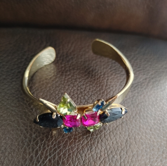 Crystal Starburst Design Gold Bracelet - Pink, Blue and Yellow - OS - Picture 3 of 5